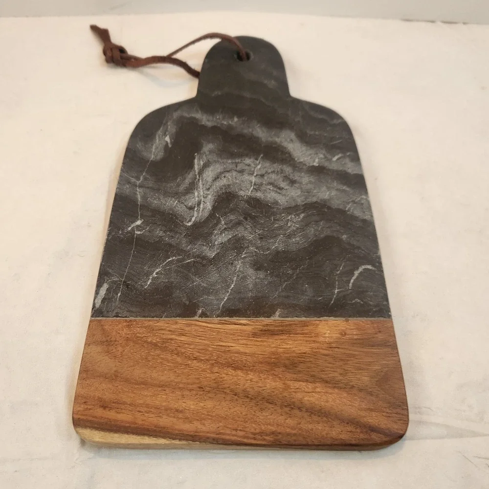 Serving Board Black Marble Sheesham Wood Leather Cord‎ Charcuterie Cutting Tray